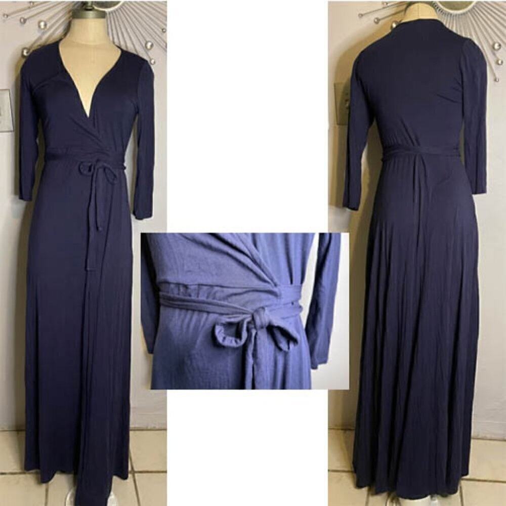 Lulus Garden District Navy Blue Wrap Maxi Dress S Wedding Guest